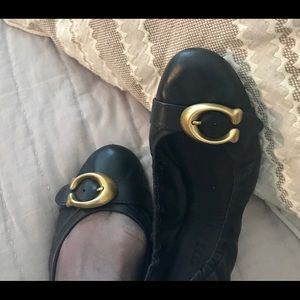 COACH Black Leather Ballerinas
